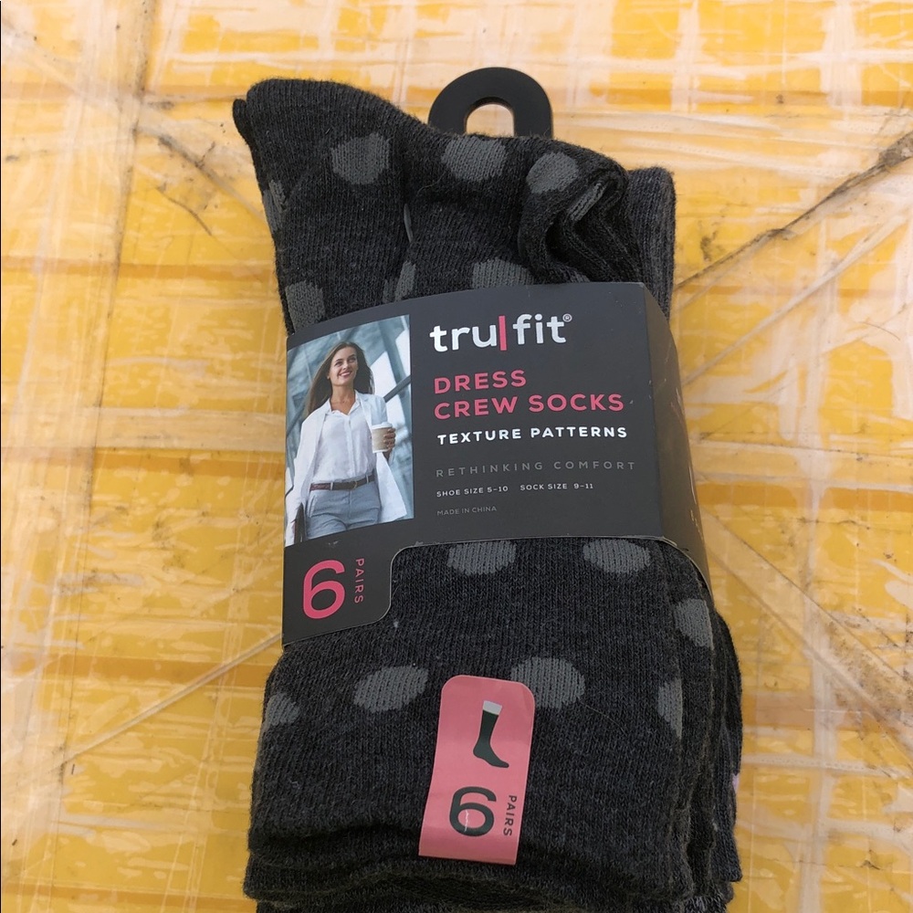 Trufit Wimen’s Dress Crew Socks Charcoal Gray Polka Dot (6-Pack) Size 9-11(New)
